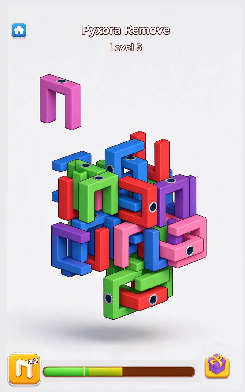 A tall stack of colorful frames in Pyxora Remove